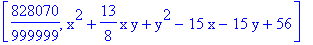 [828070/999999, x^2+13/8*x*y+y^2-15*x-15*y+56]
